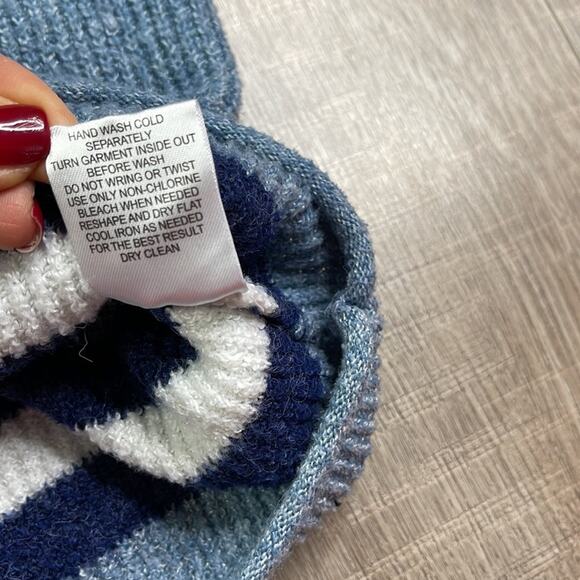 PINK REPUBLIC Blue Striped Round Neck Long Sleeve Pullover Sweater - Picture 6 of 8